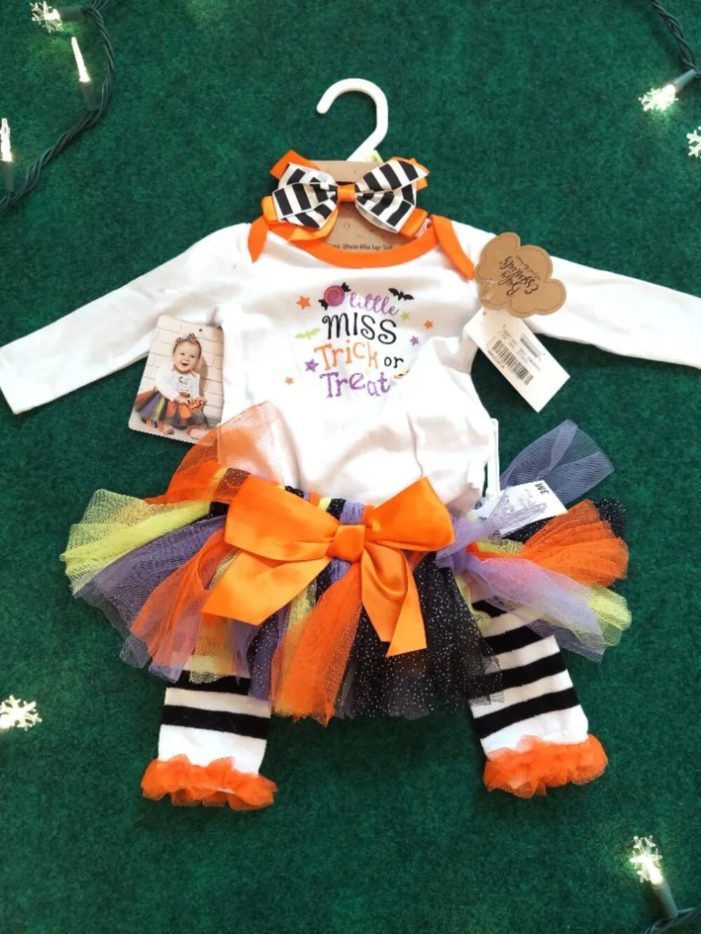 Adorable! 4pc Baby Girl Halloween LITTLE MISS TRICK OR TREAT costume 3 mos NWT
